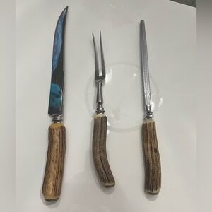 Genuine Stag/Antler Handle 3 Piece Carving Set - Made In Sheffield England